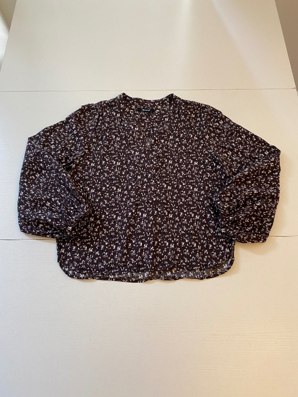 Madewell V-Neck Long-Sleeve Dark Carob Floral Top Size Large - Picture 4 of 16